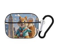 Custodia per AirPod Pro New York e scoiattolo, cover rigida antigraffio in policarbonato con portachiavi, accessorio per AirPod Pro 2a/1a custodia per donne e uomini, stile nero