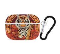 Custodia per AirPod Pro Prosperity in The Year of The Tiger, cover rigida antigraffio in PC con portachiavi, accessorio per AirPod Pro 2°/1° custodia per donne e uomini, stile bianco