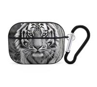 Custodia per AirPod Pro Tiger, in bianco e nero, cover rigida antigraffio in policarbonato con portachiavi, accessorio per AirPod Pro 2°/1° custodia per donne e uomini, stile nero