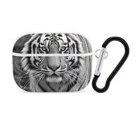 Custodia per AirPod Pro Tiger, in bianco e nero, cover rigida antigraffio in policarbonato con portachiavi, accessorio per AirPod Pro 2°/1° custodia per donne e uomini, stile bianco