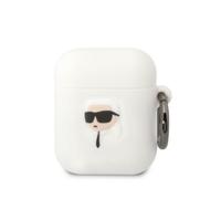 Custodia per AirPods 1/2 Karl Lagerfeld 3D in silicone con testa di Karl, bianca
