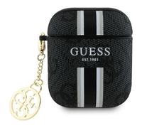 Custodia per AirPods 1 Guess 4G con stampa a righe e ciondolo nero