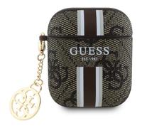 Custodia per AirPods 1 Guess 4G con stampa a strisce e ciondolo marrone