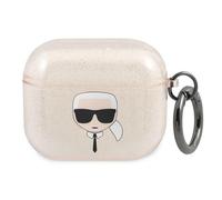 Karl Lagerfeld KLA3UKHGD - Custodia per AirPods 3 Gold Glitter Karl`s Head