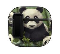 Custodia per AirPods 4 con simpatico panda per auricolari con foro per corda per appendere