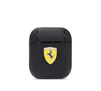 Custodia per AirPods Ferrari in nero su pista, compatibile con Apple AirPods 1 e AirPods 2, custodia protettiva in pelle PU, antiurto, ricarica wireless e logo in metallo firma
