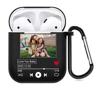 Custodia per AirPods personalizzata per Apple AirPods 1&2 generazione, con testo e foto, custodia regalo personalizzata con portachiavi (nero)