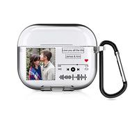 Custodia per AirPods personalizzata per Apple AirPods di terza generazione 2021, custodia protettiva in stile musicale con testo e foto, custodia regalo personalizzata con portachiavi (trasparente)