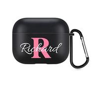 Custodia per AirPods personalizzata su 2 lati per Apple AirPods di terza generazione, custodia protettiva in morbido TPU fai-da-te nome e foto, custodia regalo personalizzata con portachiavi (nero)