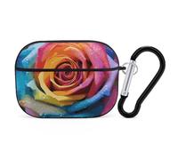 Custodia per AirPods Pro 2 con fiore arcobaleno e rosa, custodia protettiva rigida antiurto, per donne e uomini, compatibile con custodia Airpod Pro di 2a/1a generazione, con portachiavi, nero