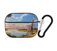 Custodia per AirPods Pro 2, con giraffa africana del fiume Nilo, antiurto, custodia protettiva rigida per donne e uomini, compatibile con custodia Airpod Pro di 2a/1a generazione con portachiavi, nero