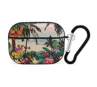 Custodia per AirPods Pro 2 con motivo floreale tropicale, antiurto, custodia rigida protettiva per uomo e donna, compatibile con AirPod Pro custodia di 2a/1a generazione con portachiavi - Nero