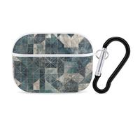 Custodia per AirPods Pro 2, motivo geometrico blu e grigio, custodia protettiva rigida antiurto, per donne e uomini, compatibile con custodia Airpod Pro di 2a/1a generazione con portachiavi, bianco