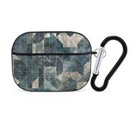 Custodia per AirPods Pro 2, motivo geometrico blu e grigio, custodia protettiva rigida antiurto, per donne e uomini, compatibile con custodia Airpod Pro di 2a/1a generazione con portachiavi, nero