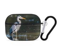 Custodia per AirPods Pro 2a generazione, stampa airone grigio in acqua, custodia protettiva rigida antiurto portatile per iPod Pro, con portachiavi, per ragazze, donne, uomini