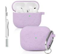 Custodia per AirPods Pro 3, cover in morbido silicone con motivo floreale, con kit penna per la pulizia e portachiavi, LED frontale visibile, protezione completa (viola chiaro, 1 confezione + penna
