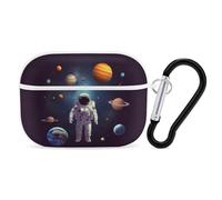 Custodia per AirPods Pro con astronauta Solar System Planets con anello portachiavi, custodia protettiva rigida in PC per AirPods Pro di seconda generazione, per donne e uomini, facile da aprire