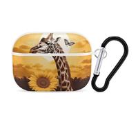 Custodia per AirPods Pro con giraffa e girasole con anello portachiavi, custodia protettiva rigida in PC per AirPods Pro 2a generazione, per donne e uomini, facile da aprire, protezione completa