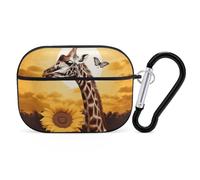 Custodia per AirPods Pro con giraffa e girasole con anello portachiavi, custodia protettiva rigida in PC per AirPods Pro 2a generazione, per donne e uomini, facile da aprire, protezione contro le