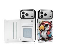 Custodia per Apple iPhone 17, motivo pappagallo dei cartoni animati, antiurto, con porta carte, design protettivo per l'uso quotidiano (iPhone 17 Pro Max, stampa graffiti)