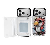 Custodia per Apple iPhone 17 Series, motivo pappagallo dei cartoni animati, antiurto, con porta carte, design protettivo per l'uso quotidiano (iPhone 17 Pro, stampa graffiti)