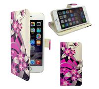Custodia Per Apple IPHONE 6 6S Rosa Crema Fiore Disegno Stampato Similpelle A