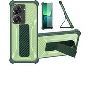 Custodia per Asus Zenfone 9 Coque Custodia Case Ibrida [Con protezione dello schermo in vetro temperato] [supporto magnetico pieghevole] [resistente alle impronte digitali smerigliato] verde