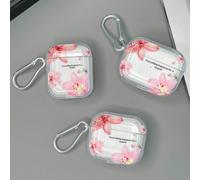 Custodia per auricolari a forma di fiore di giglio, custodia per auricolari a forma di orchidea Phalaenopsis, custodia per auricolari con slogan "Tutto accade per una ragione", custodia per auricolari