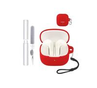 Custodia per auricolari Baseus Bass BS1 NC, resistente agli urti, impermeabile, morbida e sottile copertura in silicone con cordino, portachiavi e kit di pulizia, colore rosso