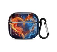 Custodia per auricolari Bluetooth a forma di cuore con fuoco e acqua, protezione antiurto, custodia rigida con supporto per ricarica wireless con portachiavi, regalo personalizzato per AirPods 3