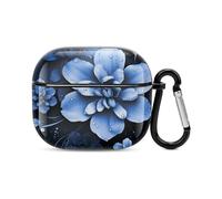 Custodia per auricolari Bluetooth a forma di fiore blu, protezione integrale antiurto, custodia rigida con supporto per ricarica wireless con portachiavi, regalo personalizzato per AirPods 3