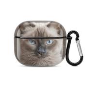 Custodia per auricolari Bluetooth a forma di gatto siamese, protezione completa, antiurto, custodia rigida con supporto per ricarica wireless con portachiavi, regalo personalizzato per AirPods 3