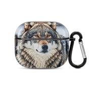 Custodia per auricolari Bluetooth a forma di lupo in stile fattoria invernale, custodia rigida antiurto con supporto ricarica wireless con portachiavi, regalo personalizzato per AirPods 3
