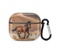 Custodia per auricolari Bluetooth con cavalli che corrono nel deserto tempesta, custodia rigida antiurto con supporto per ricarica wireless con portachiavi, regalo personalizzato per AirPods 3