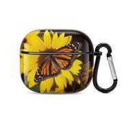 Custodia per auricolari Bluetooth con farfalle sui girasoli, protezione completa, antiurto, custodia rigida con supporto per ricarica wireless con portachiavi, regalo personalizzato per AirPods 3