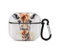 Custodia per auricolari Bluetooth con giraffa acquerello, protezione completa, antiurto, custodia rigida, supporto ricarica wireless con portachiavi, regalo personalizzato per AirPods 3