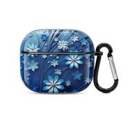 Custodia per auricolari Bluetooth con mini fiore blu, protezione integrale antiurto, custodia rigida di supporto per ricarica wireless con portachiavi, regalo personalizzato per AirPods 3