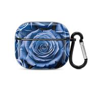 Custodia per auricolari Bluetooth con motivo floreale blu con rose, protezione integrale antiurto, custodia rigida di supporto per ricarica wireless con portachiavi, regalo personalizzato per AirPods