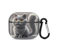 Custodia per auricolari Bluetooth con motivo simpatico e divertente gatto grigio, protezione antiurto, custodia rigida con supporto per ricarica wireless con portachiavi, regalo personalizzato per