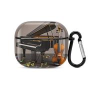 Custodia per auricolari Bluetooth con note musicali per pianoforte e violino, custodia rigida antiurto con supporto per ricarica wireless con portachiavi, regalo personalizzato per AirPods 3