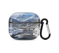Custodia per auricolari Bluetooth con paesaggio invernale nelle Alpi, protezione integrale antiurto, custodia rigida di supporto per ricarica wireless con portachiavi, regalo personalizzato per