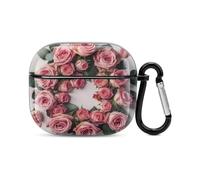 Custodia per auricolari Bluetooth con rose in un cerchio, protezione integrale antiurto, custodia rigida di supporto per ricarica wireless con portachiavi, regalo personalizzato per AirPods 3