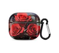 Custodia per auricolari Bluetooth con rose rosse romantiche, protezione integrale antiurto, custodia rigida di supporto per ricarica wireless con portachiavi, regalo personalizzato per AirPods 3