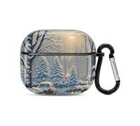 Custodia per auricolari Bluetooth con scena invernale sulla neve, protezione integrale antiurto, custodia rigida con supporto per ricarica wireless con portachiavi, regalo personalizzato per AirPods 3