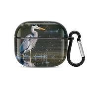 Custodia per auricolari Bluetooth con stampa airone grigio in acqua, custodia rigida antiurto per ricarica wireless con portachiavi, regalo personalizzato per AirPods 3