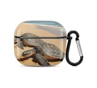 Custodia per auricolari Bluetooth con tartarughe sulla spiaggia, protezione integrale antiurto, custodia rigida con supporto per ricarica wireless con portachiavi, regalo personalizzato per AirPods 3