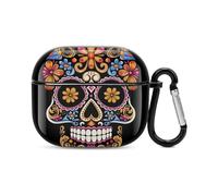 Custodia per auricolari Bluetooth con teschio disegnato a mano, custodia rigida protettiva antiurto con supporto per ricarica wireless con portachiavi, regalo personalizzato per AirPods 3