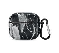 Custodia per auricolari Bluetooth con texture in marmo bianco e nero, protezione integrale antiurto, custodia rigida con supporto per ricarica wireless con portachiavi, regalo personalizzato per