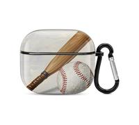 Custodia per auricolari Bluetooth disegnati a mano con mazze da baseball e palla, protezione integrale antiurto, custodia rigida con supporto per ricarica wireless con portachiavi, regalo