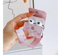 Custodia per auricolari Bluetooth in pelle rosa con fiocco, con cinturino da polso, custodia protettiva a libro in pelle rosa con fiocco a forma di cuore per AirPods Pro 3, 4, Pro 2, auricolari senza 